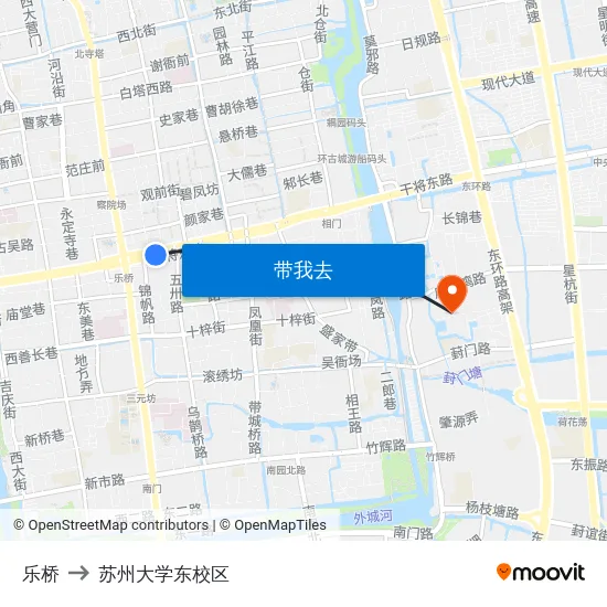 乐桥 to 苏州大学东校区 map