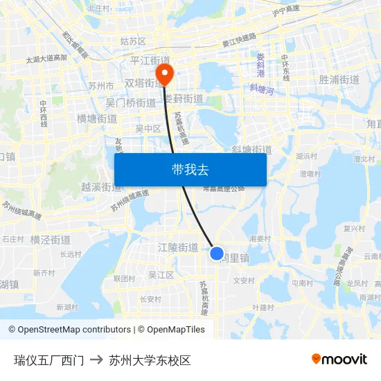 瑞仪五厂西门 to 苏州大学东校区 map