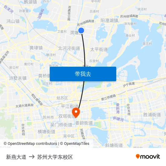新燕大道 to 苏州大学东校区 map