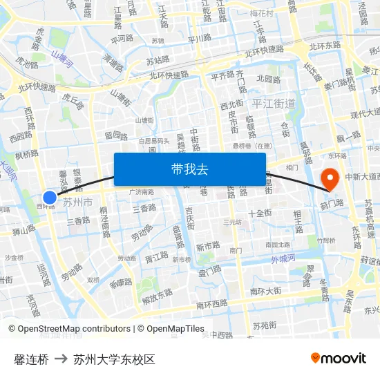 馨连桥 to 苏州大学东校区 map