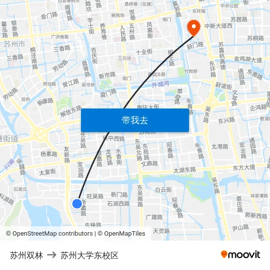苏州双林 to 苏州大学东校区 map