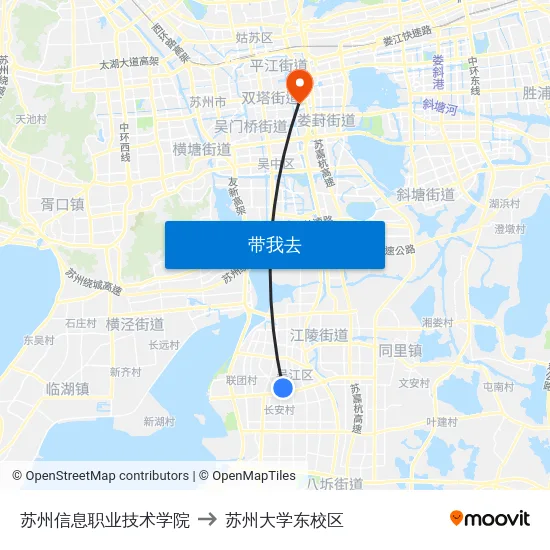 苏州信息职业技术学院 to 苏州大学东校区 map