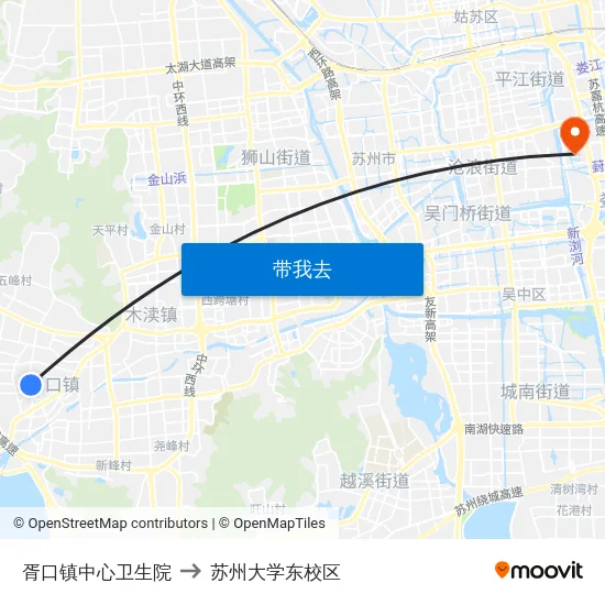 胥口镇中心卫生院 to 苏州大学东校区 map