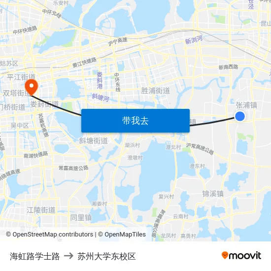 海虹路学士路 to 苏州大学东校区 map