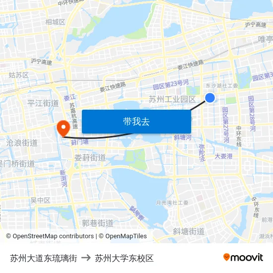 苏州大道东琉璃街 to 苏州大学东校区 map