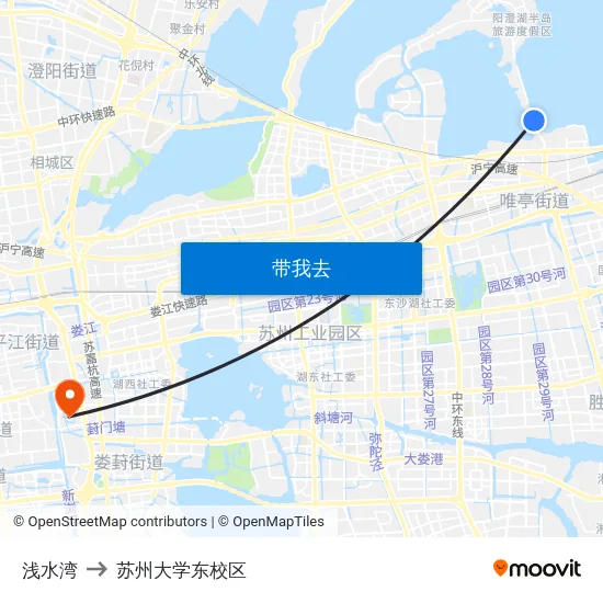 浅水湾 to 苏州大学东校区 map