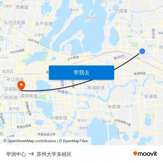华润中心 to 苏州大学东校区 map