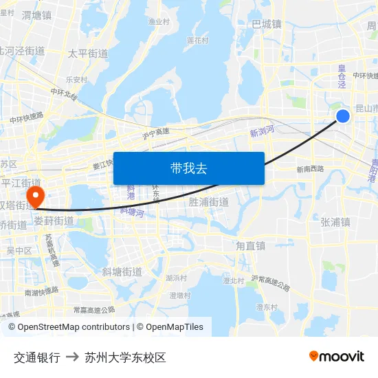 交通银行 to 苏州大学东校区 map