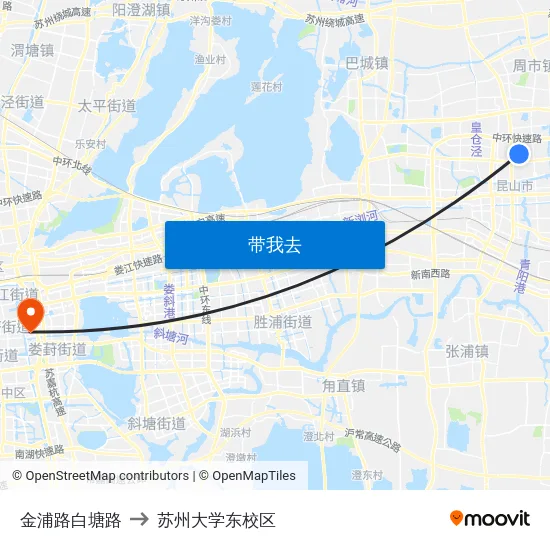 金浦路白塘路 to 苏州大学东校区 map