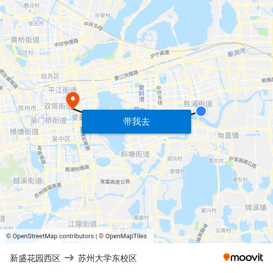 新盛花园西区 to 苏州大学东校区 map