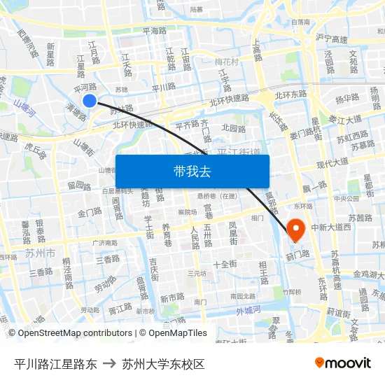 平川路江星路东 to 苏州大学东校区 map