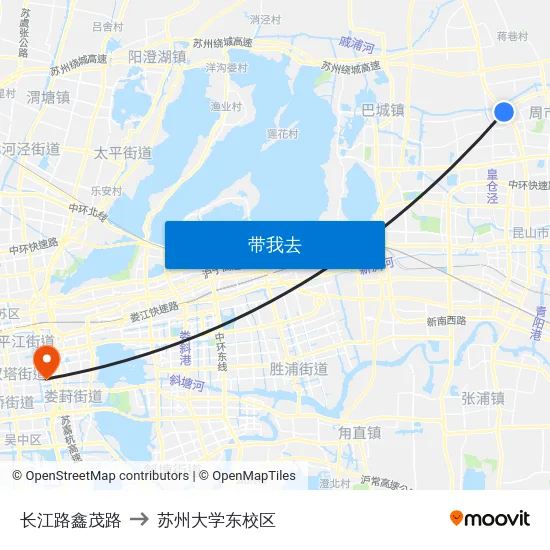 长江路鑫茂路 to 苏州大学东校区 map