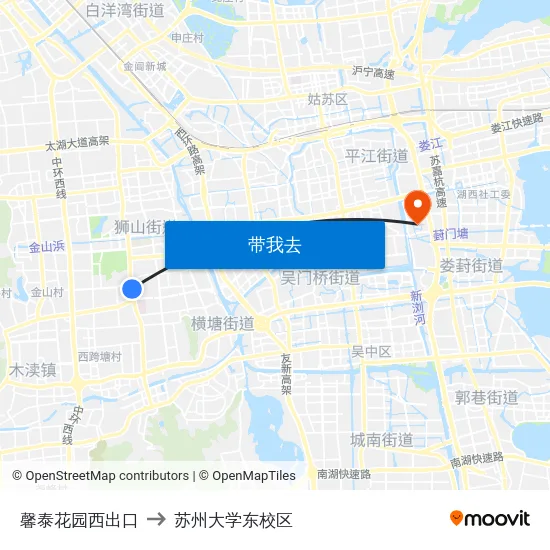 馨泰花园西出口 to 苏州大学东校区 map