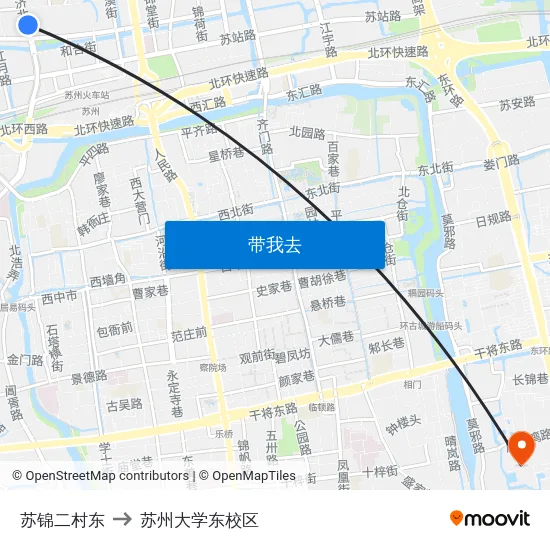 苏锦二村东 to 苏州大学东校区 map