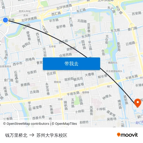 钱万里桥北 to 苏州大学东校区 map
