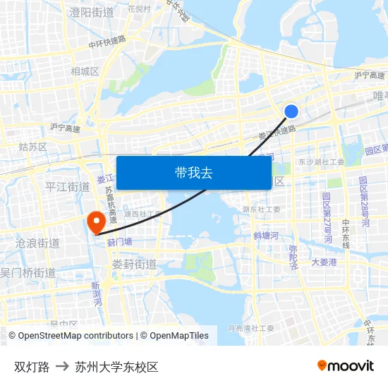 双灯路 to 苏州大学东校区 map