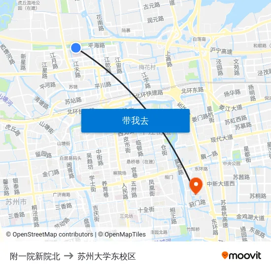 附一院新院北 to 苏州大学东校区 map