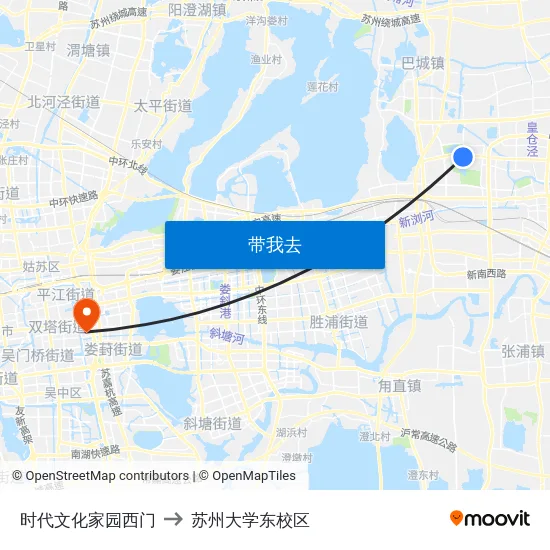 时代文化家园西门 to 苏州大学东校区 map