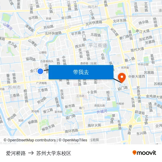 爱河桥路 to 苏州大学东校区 map