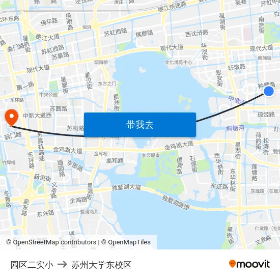 园区二实小 to 苏州大学东校区 map