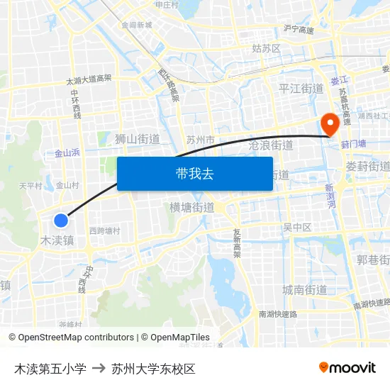 木渎第五小学 to 苏州大学东校区 map