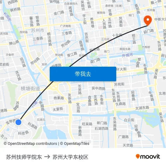 苏州技师学院东 to 苏州大学东校区 map
