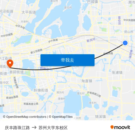庆丰路珠江路 to 苏州大学东校区 map