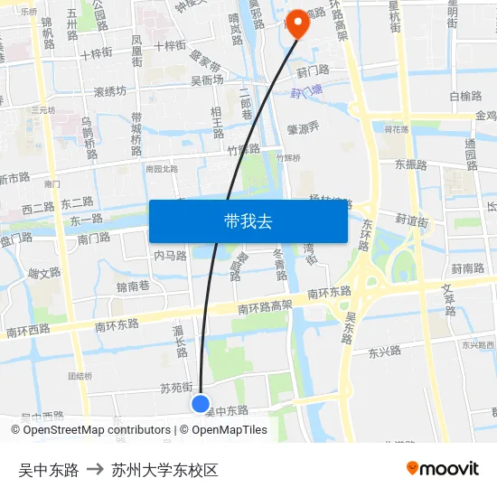 吴中东路 to 苏州大学东校区 map