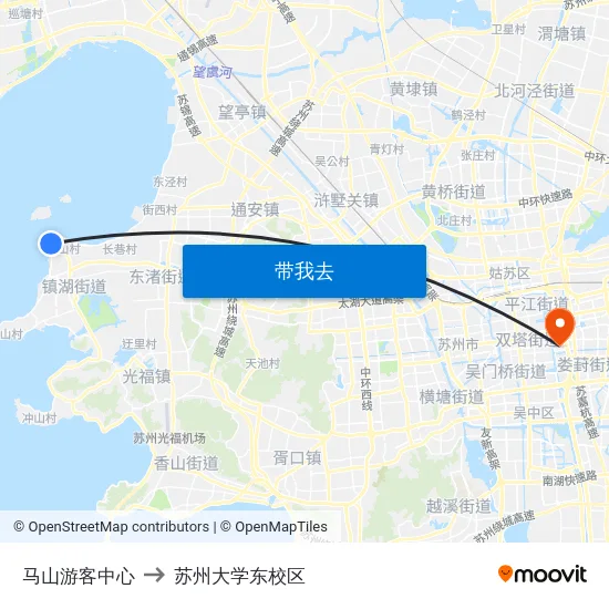 马山游客中心 to 苏州大学东校区 map