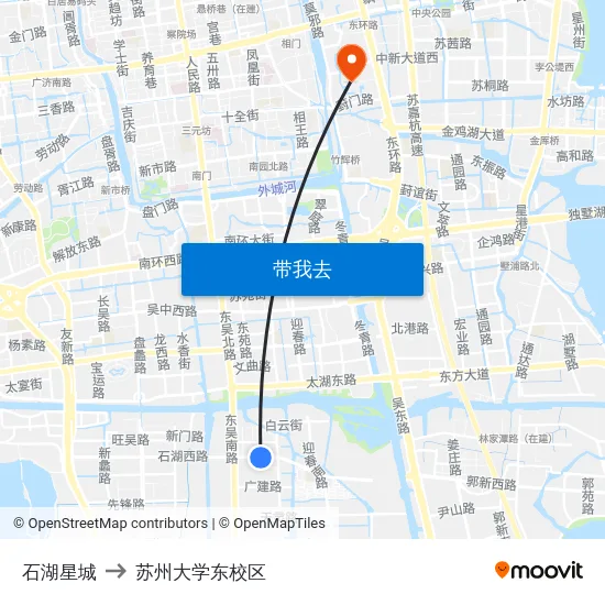 石湖星城 to 苏州大学东校区 map