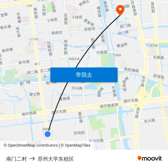 南门二村 to 苏州大学东校区 map