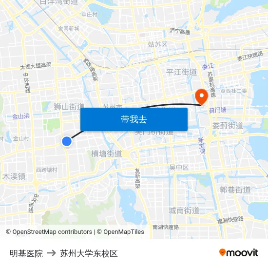 明基医院 to 苏州大学东校区 map