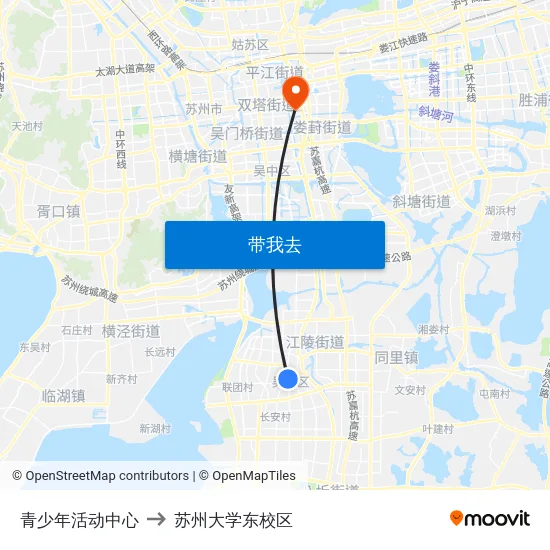 青少年活动中心 to 苏州大学东校区 map
