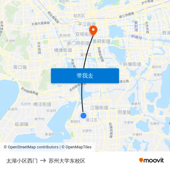 太湖小区西门 to 苏州大学东校区 map