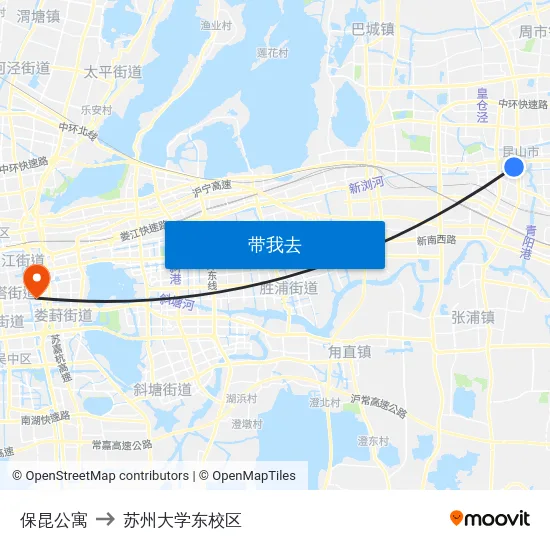 保昆公寓 to 苏州大学东校区 map