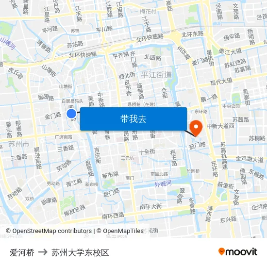 爱河桥 to 苏州大学东校区 map