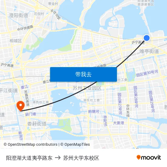 阳澄湖大道夷亭路东 to 苏州大学东校区 map