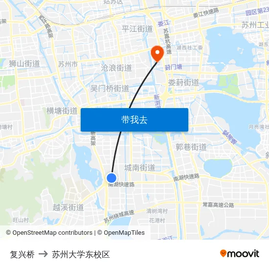 复兴桥 to 苏州大学东校区 map