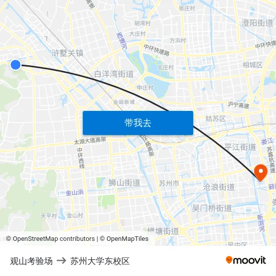 观山考验场 to 苏州大学东校区 map
