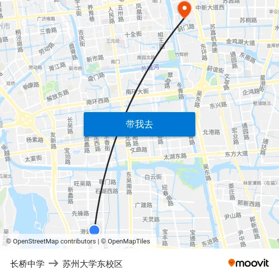 长桥中学 to 苏州大学东校区 map