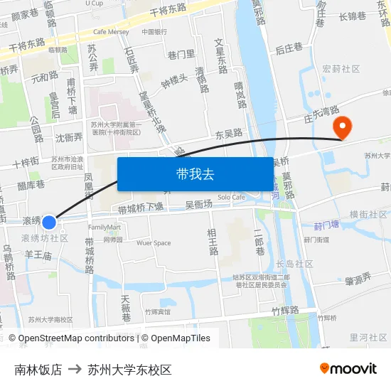 南林饭店 to 苏州大学东校区 map