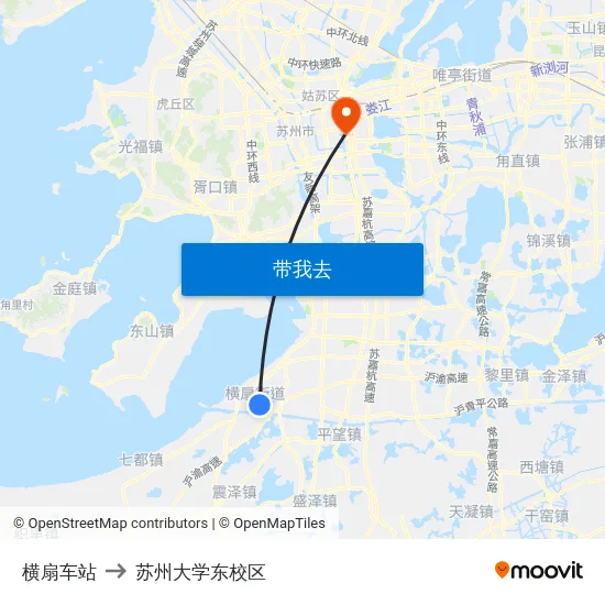 横扇车站 to 苏州大学东校区 map