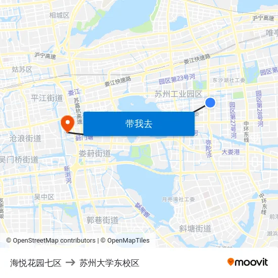 海悦花园七区 to 苏州大学东校区 map