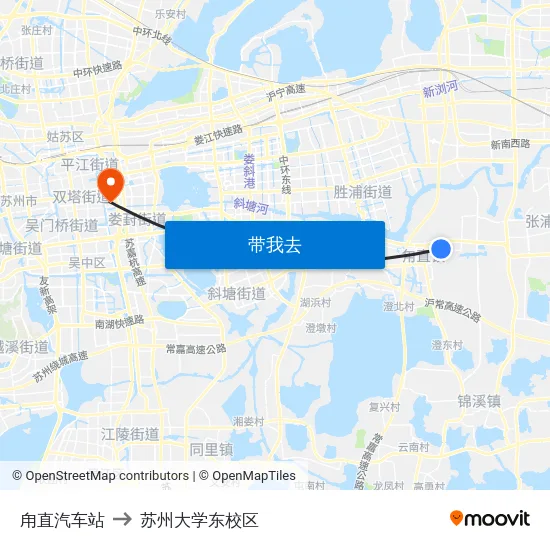 甪直汽车站 to 苏州大学东校区 map