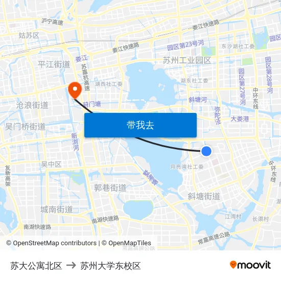 苏大公寓北区 to 苏州大学东校区 map