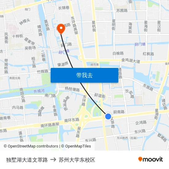 独墅湖大道文萃路 to 苏州大学东校区 map
