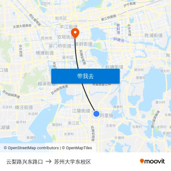 云梨路兴东路口 to 苏州大学东校区 map