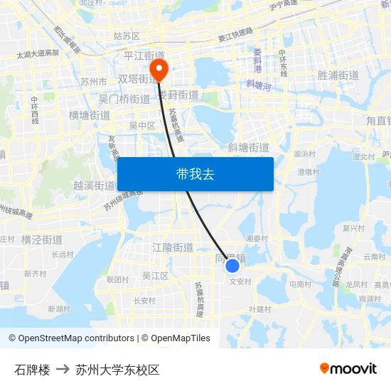石牌楼 to 苏州大学东校区 map