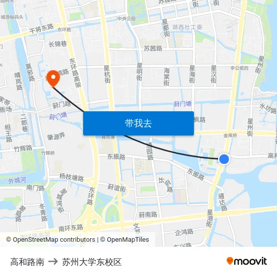 高和路南 to 苏州大学东校区 map