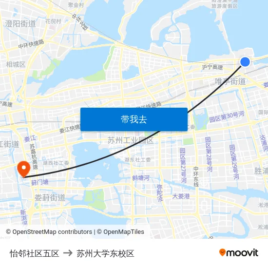 怡邻社区五区 to 苏州大学东校区 map